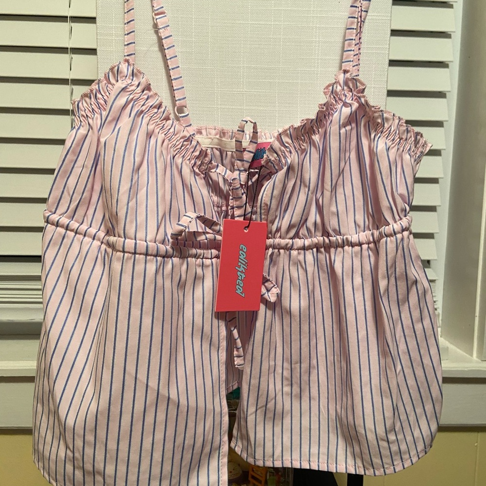 Edikted Pink and Blue Striped Tank Top